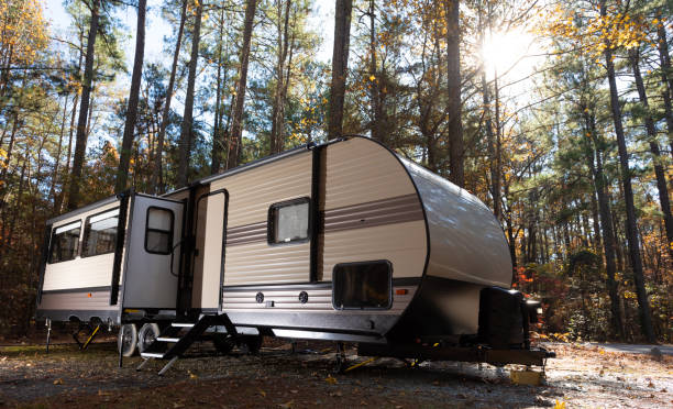 istock Camper trailer in late fall in North Carolina 1286150348