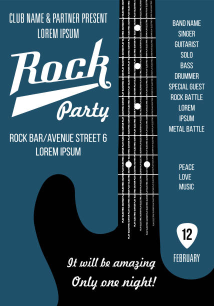 rock party projekt plakatu. szablon wektora - gitara elektryczna ilustracje stock illustrations