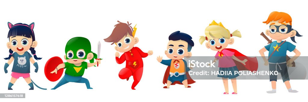 Set Of Kids Superheroes Isolated Cartoon Boys And Girls Dressed In  Different Superhero Costumes Isolated On White Background Superhero Costume  Set Vector Illustration Stock Illustration - Download Image Now - iStock