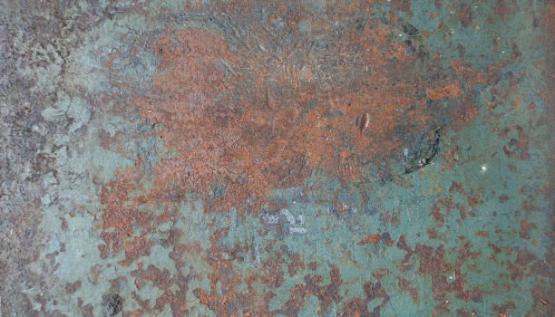 istock Colored rusty metal sheet. Old grunge metal texture or background, industrial texture for abstract Background 1286158200