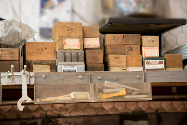 istock Boxes of die cuts used for stamping metal. 1286159647