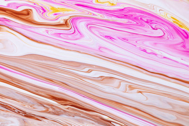 istock Fluid art texture. Background with abstract iridescent paint effect. Liquid acrylic picture with flows and splashes. Mixed paints for website background. Brown, white and pink overflowing colors. 1286162429