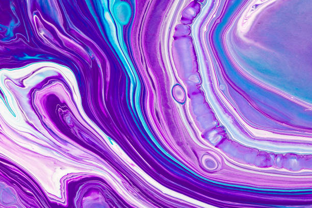 istock Fluid art texture. Backdrop with abstract swirling paint effect. Liquid acrylic artwork with flows and splashes. Mixed paints for posters or wallpapers. Purple, blue and white overflowing colors. 1286162669