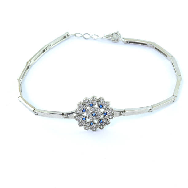 istock Stone-embroidered silver bracelet for women on a white background 1286164956