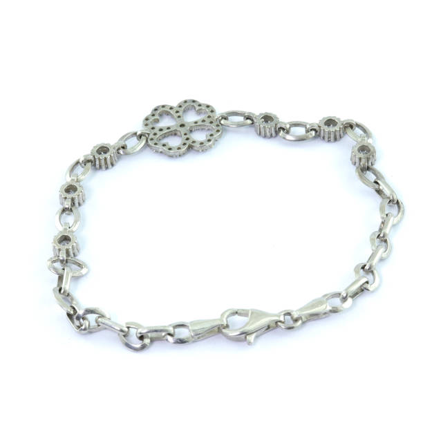 istock Stone-embroidered silver bracelet for women on a white background 1286164986