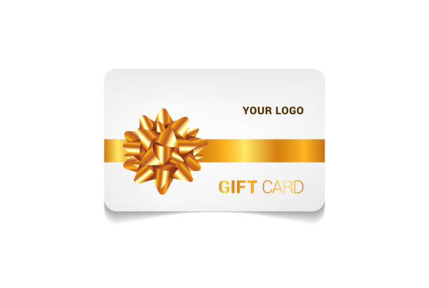 ilustraciones, imágenes clip art, dibujos animados e iconos de stock de tarjeta de regalo con arco de oro - gift card