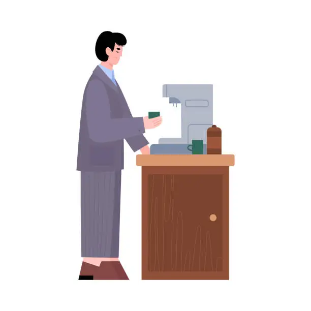 Vector illustration of Businessman or office worker during break flat vector illustration isolated.