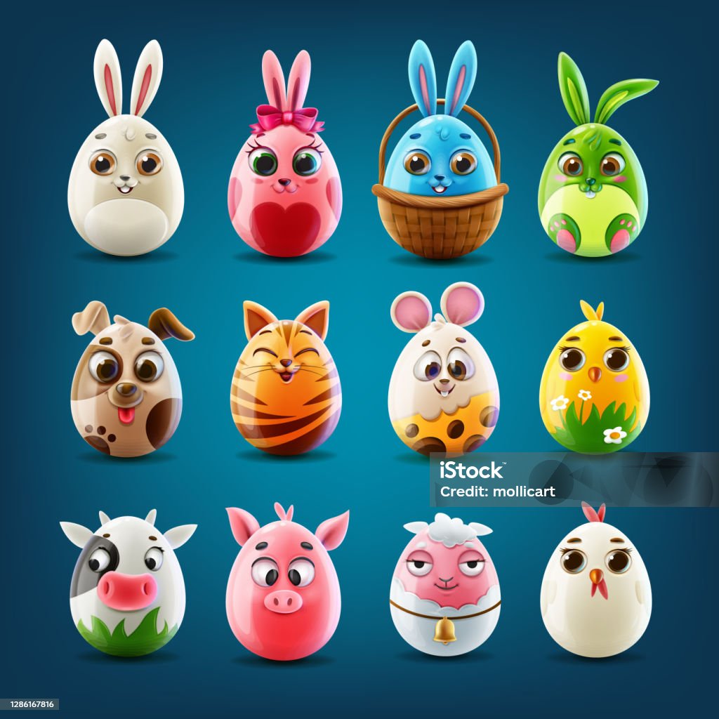 Set Of Animals Easter Eggs Stock Illustration - Download Image Now - Easter,  Rabbit - Animal, Domestic Cattle - iStock
