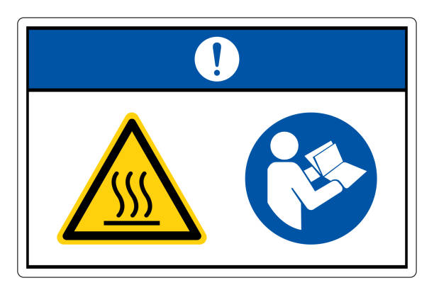 illustrazioni stock, clip art, cartoni animati e icone di tendenza di si noti hot surface refer instruction manuale opuscolo simbolo segno sullo sfondo bianco - required reading