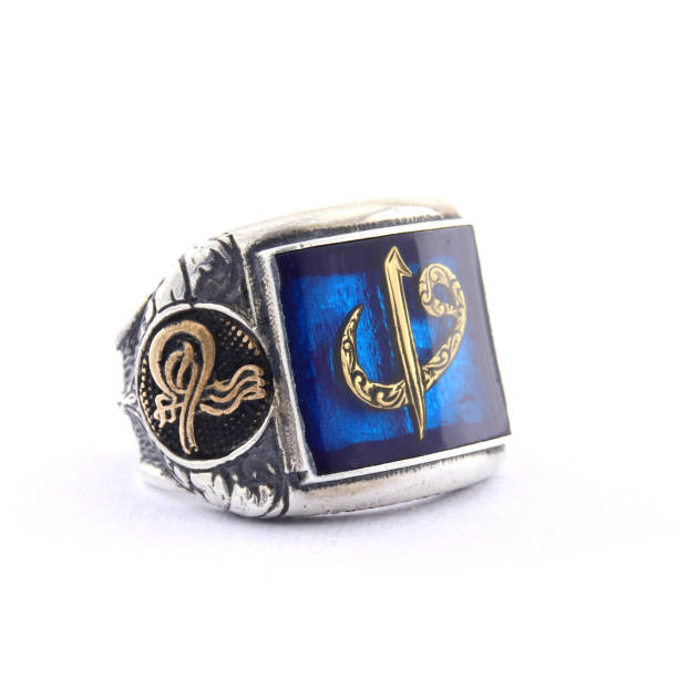 istock Stone-embroidered silver ring for men on a white background 1286169491