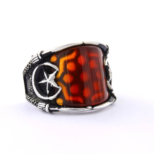 istock Stone-embroidered silver ring for men on a white background 1286169559