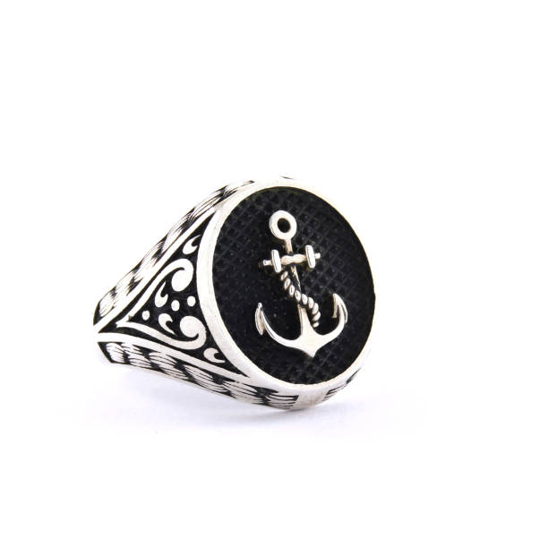 istock Stone-embroidered silver ring for men on a white background 1286171195