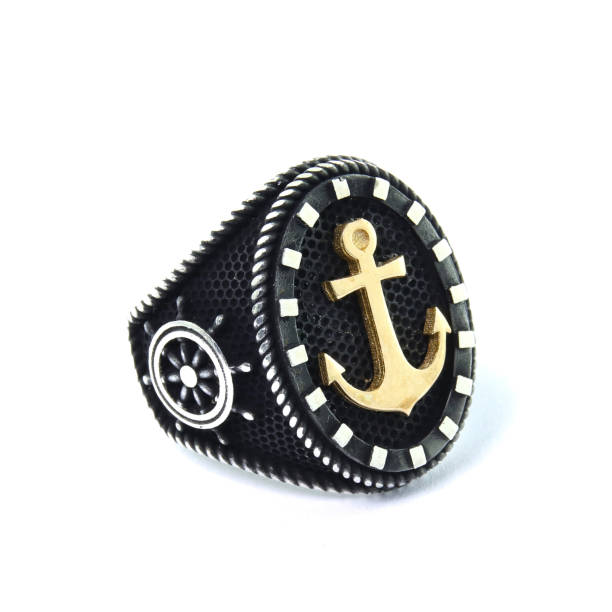 istock Stone-embroidered silver ring for men on a white background 1286173105