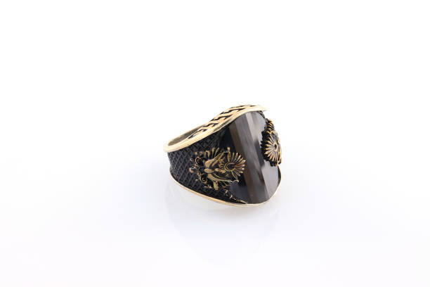 istock Stone-embroidered silver ring for men on a white background 1286173131