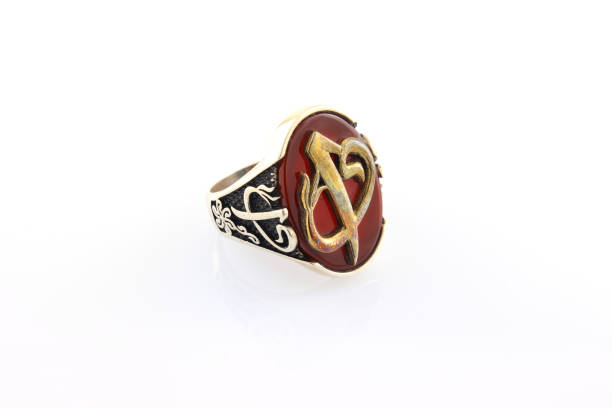 istock Stone-embroidered silver ring for men on a white background 1286173135