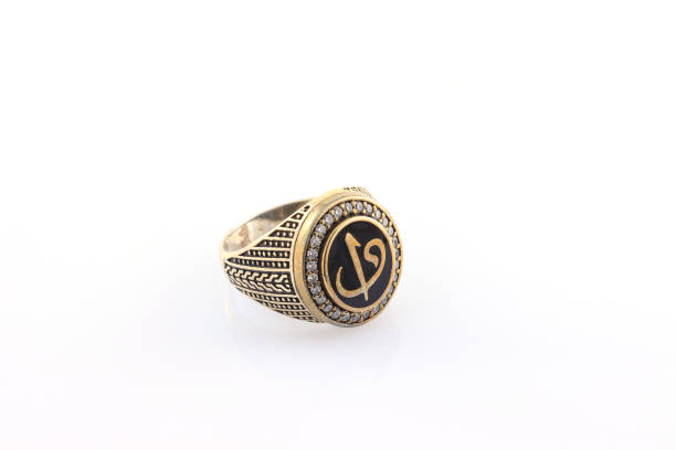 istock Stone-embroidered silver ring for men on a white background 1286173136