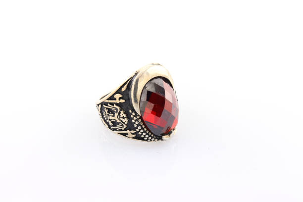 istock Stone-embroidered silver ring for men on a white background 1286173177