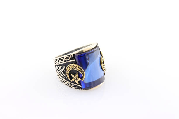 istock Stone-embroidered silver ring for men on a white background 1286173595