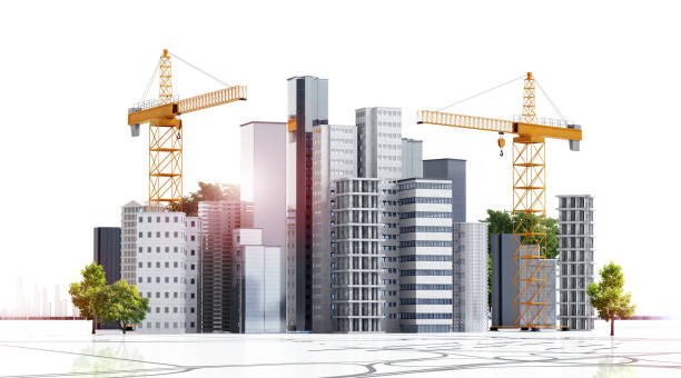 istock 3D render of skyscrapers and building cranes 1286174023