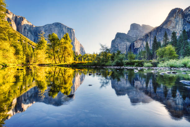 istock Illuminated Yosemite Valley with Reflection at Sunset, Yosemite 1286175942