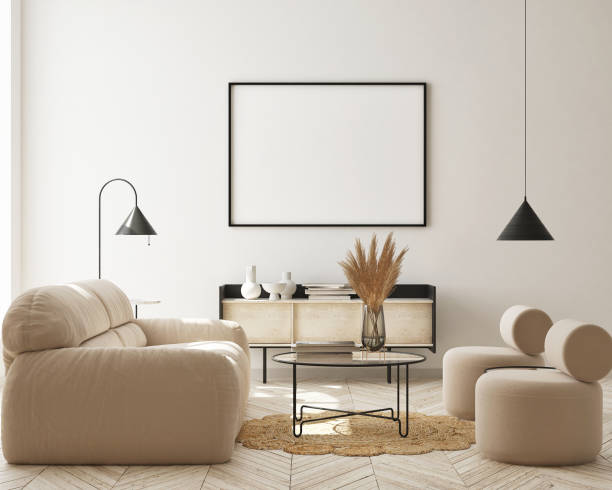 istock mock up poster frame in modern interior background, scandinavian style, 3D render 1286175962