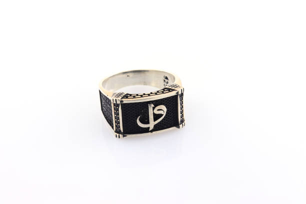 istock Stone-embroidered silver ring for men on a white background 1286176694