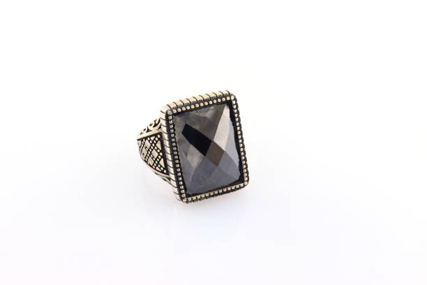 istock Stone-embroidered silver ring for men on a white background 1286176704