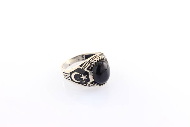istock Stone-embroidered silver ring for men on a white background 1286176706