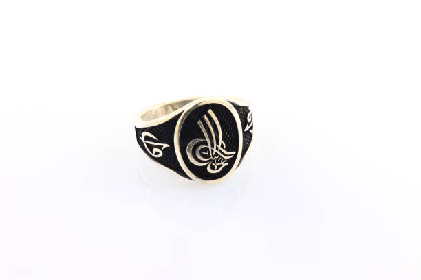 istock Stone-embroidered silver ring for men on a white background 1286176734