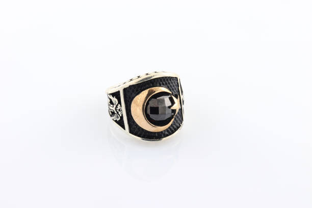 istock Stone-embroidered silver ring for men on a white background 1286176755