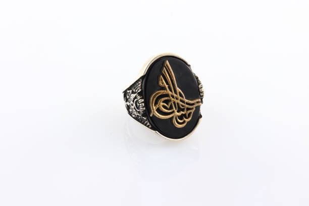istock Stone-embroidered silver ring for men on a white background 1286176795