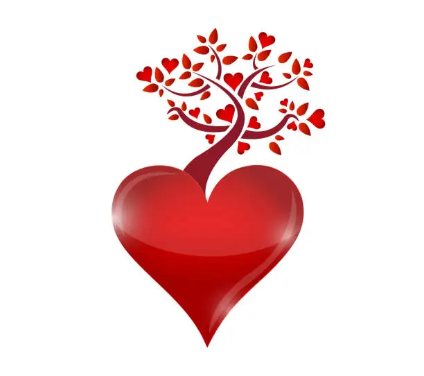 Vector illustration of Red hearts tree illustration design