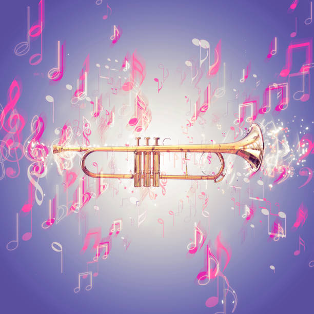 istock Trumpet and music notes - purple background 1286179264