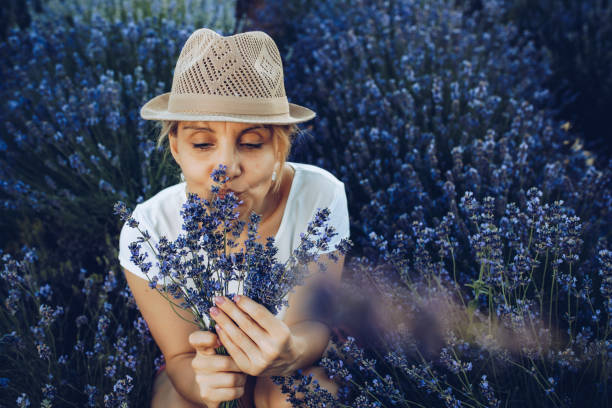 istock Mature blonde in lavender fields. 1286182383