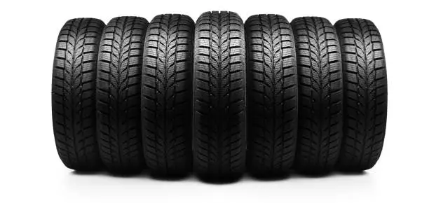 Front view of new vehcile tires isolated on white background