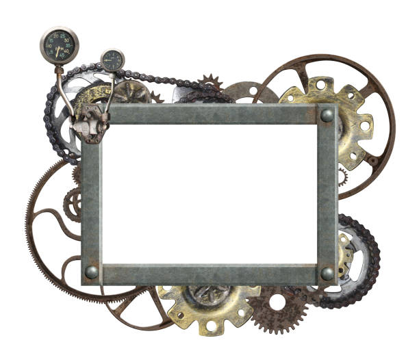 istock Metallic frame with vintage machine gears and cogwheel 1286187459