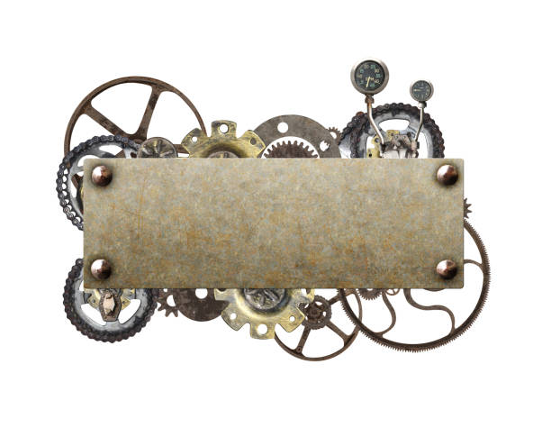istock Metallic frame with vintage machine gears and cogwheel 1286187513