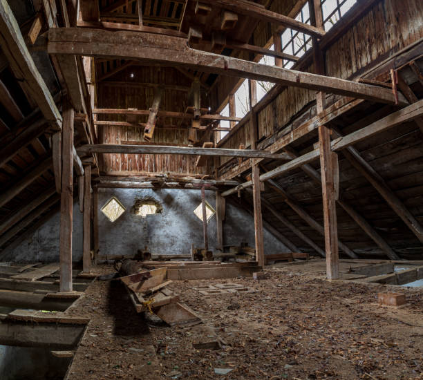 istock Old abandoned water mill in the forest. Abandoned building.