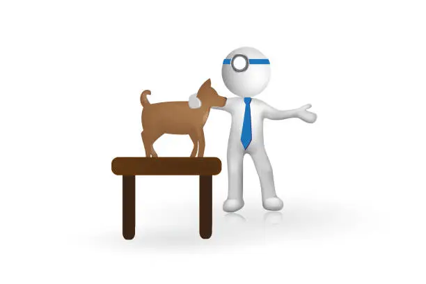 Vector illustration of 3d Small People. Veterinarian doctor care a dog icon