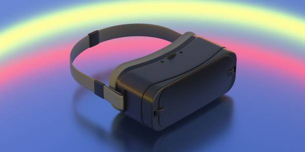 istock Virtual reality helmet on futuristic background. 3d illustration 1286194888