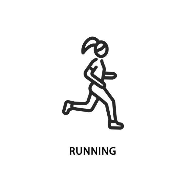 ilustraciones, imágenes clip art, dibujos animados e iconos de stock de ejecute el icono de línea plana. mujer de ilustración vectorial corriendo. - corredora de footing