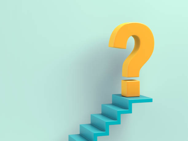 Yellow question and stairs on blue background