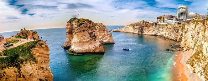 Pigeon Rocks are a famous natural landmark in Beirut, Lebanon
