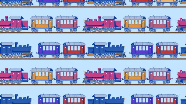 Vector illustration of Hand-drawn vector seamless illustration - Trains and carriages.