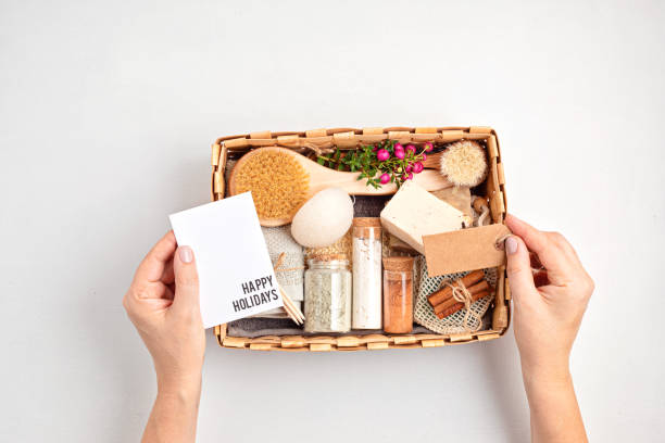 istock Preparing self care package, seasonal gift box with plastic free zero waste cosmetics products 1286201818