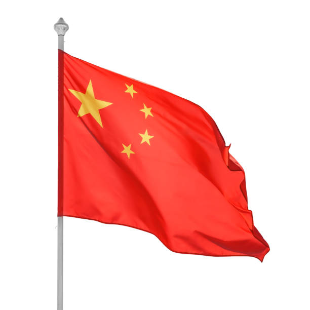 cinese su pennone isolato con percorso di ritaglio - chinese flag foto e immagini stock