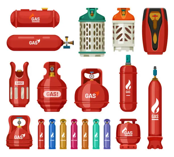 Vector illustration of Gas tank cylinders, propane LPG bottles containers