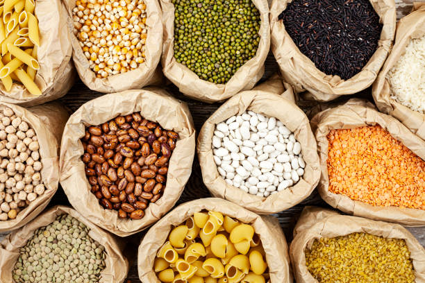 istock Legumes bean seed in sack, top view 1286207874