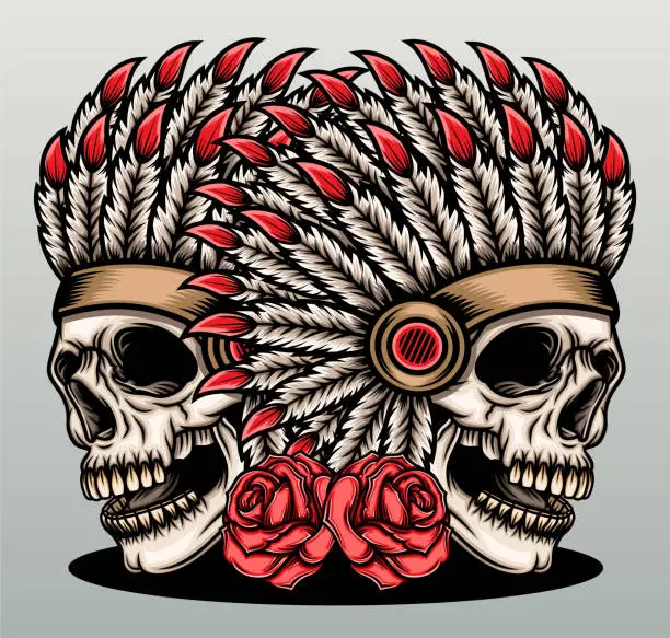 Vector illustration of Native american skull