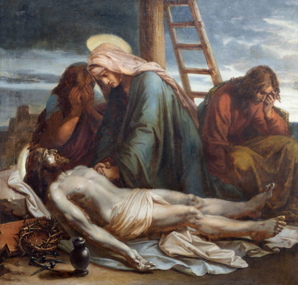 Vienna - The painting Deposition of the cross in church St. Johann der Evangelist by Karl Geiger (1876). Vienna - The painting Deposition of the cross in church St. Johann der Evangelist by Karl Geiger (1876). pieta stock pictures, royalty-free photos & images